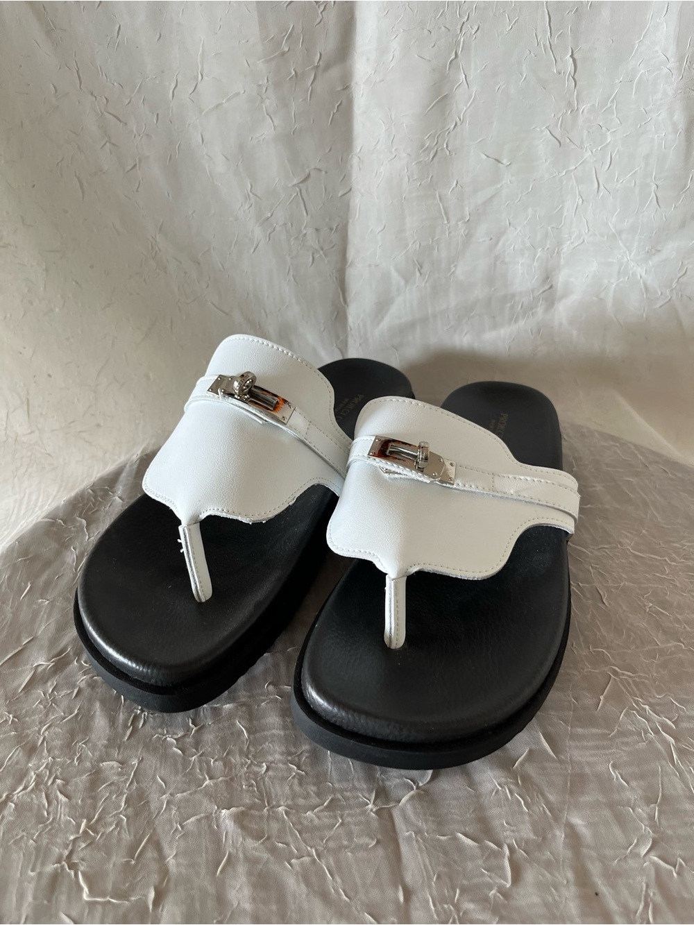 White Sandals with Silver Buckle
